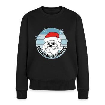 Comicstyle Pudelmotiv - Weihnachten ohne mich - Frauen Premium Bio Pullover - Schwarz - Vorne - Julia (174cm)