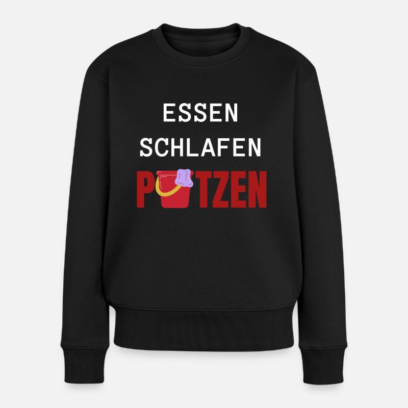 ESSEN SCHLAFEN PUTZEN - Frauen Premium Bio Pullover - Schwarz