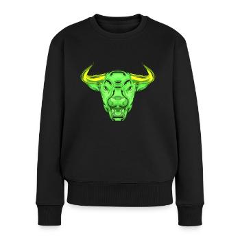 Bullenkopf Kuh Schwarz Weiß Niedlich Rot Lustiger Rancher Bulle - Frauen Premium Bio Pullover - Schwarz - Vorne - Julia (174cm)
