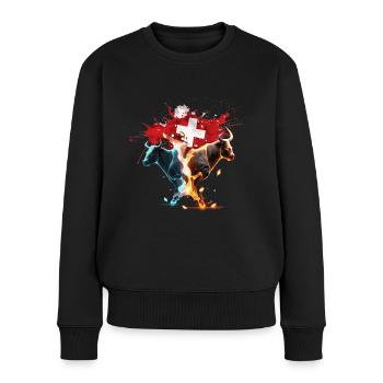 Eringer, Vache d'hérens géométrique suisse - Pull Premium bio Femme - noir - Devant - Julia (174cm)