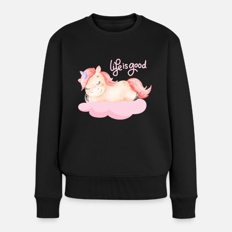 Einhorn - Frauen Premium Bio Pullover - Schwarz