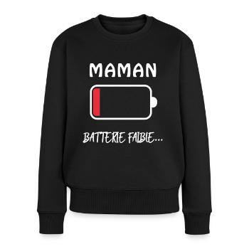 Maman Batterie faible Humour Mère Fatiguée - Pull Premium bio Femme - noir - Devant - Julia (174cm)