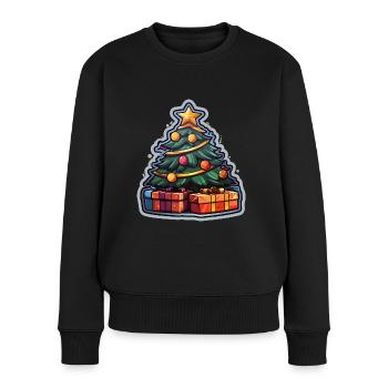 Weihnachtsbaum mit Geschenke und einem Stern - Frauen Premium Bio Pullover - Schwarz - Vorne - Julia (174cm)