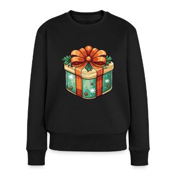 Geschenk in grün mit roten Schleifen - Frauen Premium Bio Pullover - Schwarz - Vorne - Julia (174cm)