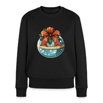 Boule de Noël, bleue avec décoration rouge et verte - Pull Premium bio Femme - noir - Devant - Julia (174cm)