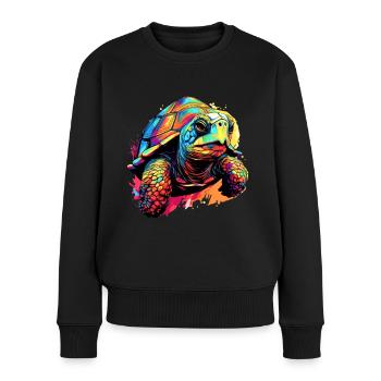 Éclaboussures colorées de tortue d’éclaboussures de peinture - Pull Premium bio Femme - noir - Devant - Julia (174cm)