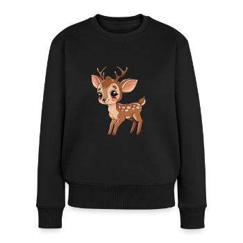 Niedliches Rehkitz Mit Funkelnden Augen - Frauen Premium Bio Pullover - Schwarz - Vorne - Julia (174cm)