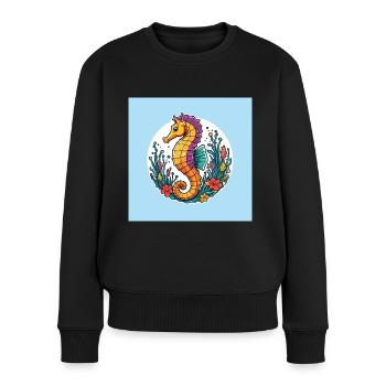 Hübsches dekoratives Seepferdchen - Frauen Premium Bio Pullover - Schwarz - Vorne - Julia (174cm)