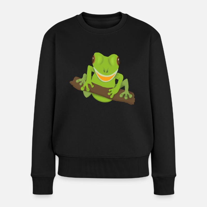 lachender Frosch - Frauen Premium Bio Pullover - Schwarz