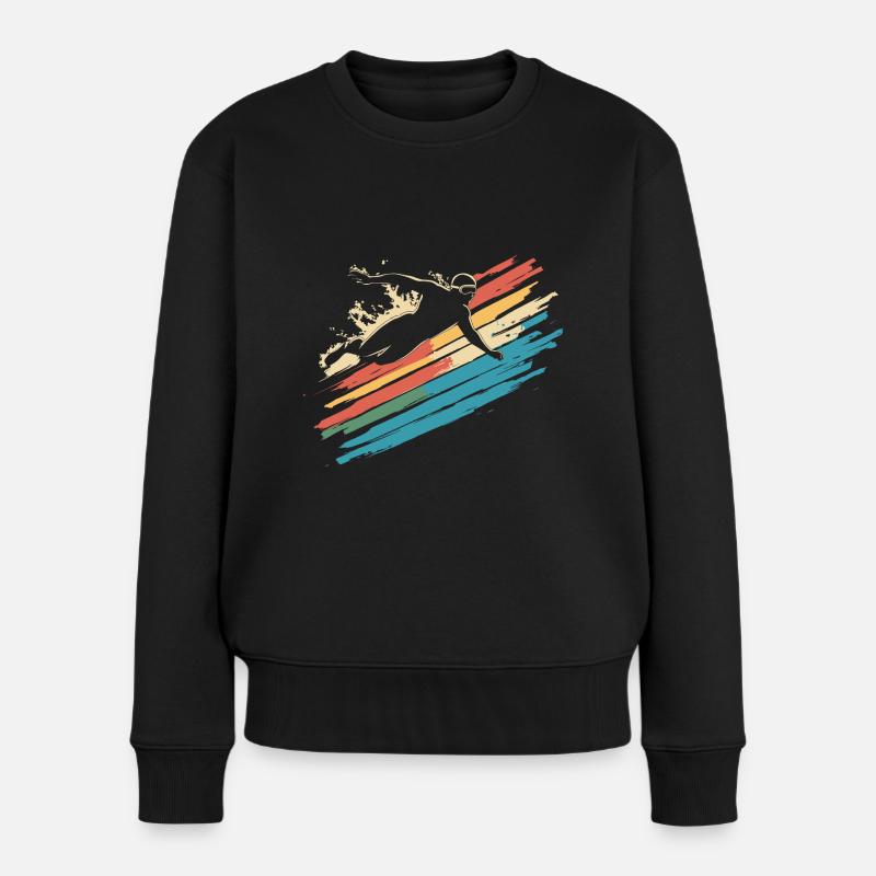 Schwimmen Schwimmer Silhouette Vintage - Frauen Premium Bio Pullover - Schwarz