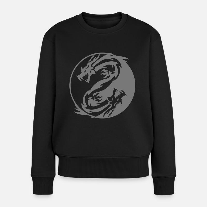 Yin Yang Drachen - Frauen Premium Bio Pullover - Schwarz