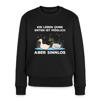 Laufenten Flüsterer - Enten Züchter Geschenk - Frauen Premium Bio Pullover - Schwarz - Vorne - Julia (174cm)