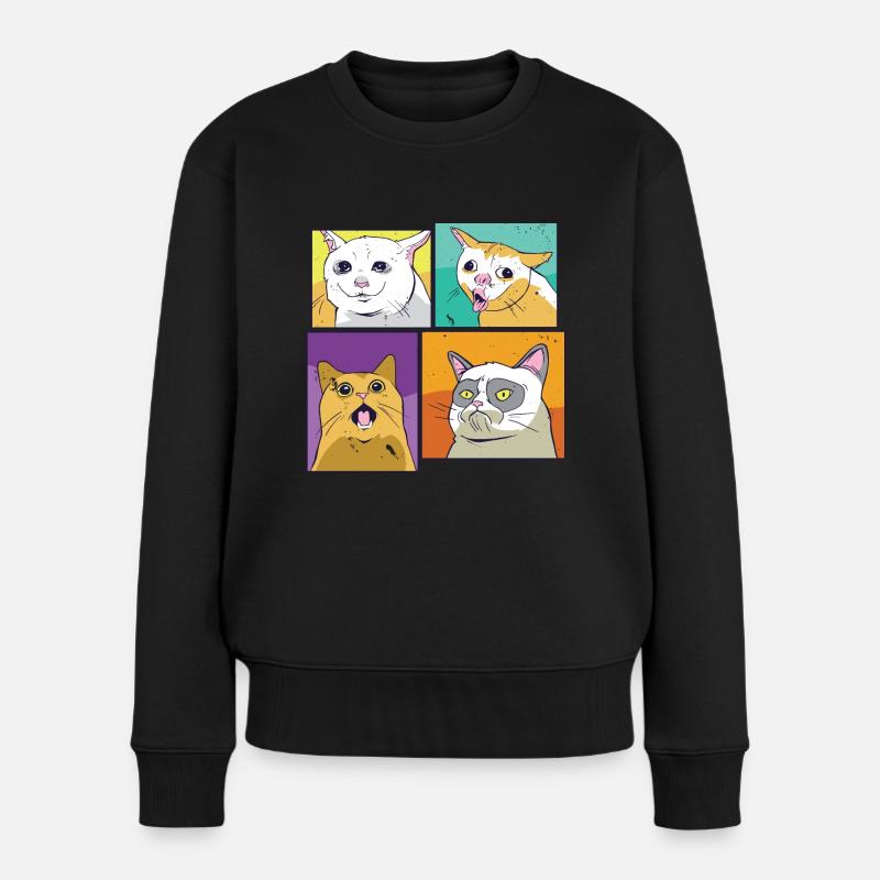 Meme Katzen - Frauen Premium Bio Pullover - Schwarz