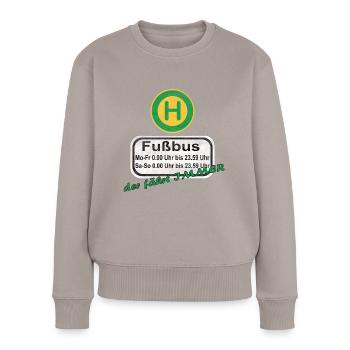 Fußbus- Der fährt immer - Spruch - Frauen Premium Bio Pullover - Taupe - Vorne - Julia (174cm)