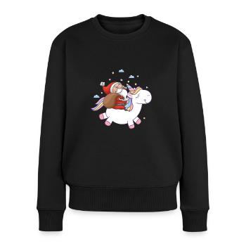 einhorn mit reitendem weihnachtsmann weihnachten - Frauen Premium Bio Pullover - Schwarz - Vorne - Julia (174cm)