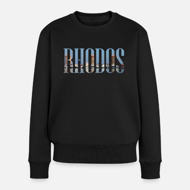 Rhodos Urlaub mit Strand, Windmühlen Griechenland - Frauen Premium Bio Pullover - Schwarz