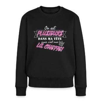 On est plusieurs dans ma tête mais c'est moi la... - Pull Premium bio Femme - noir - Devant - Julia (174cm)