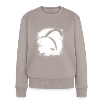 Gleitschirmfliegen Spray weiß - Frauen Premium Bio Pullover - Taupe - Vorne - Julia (174cm)