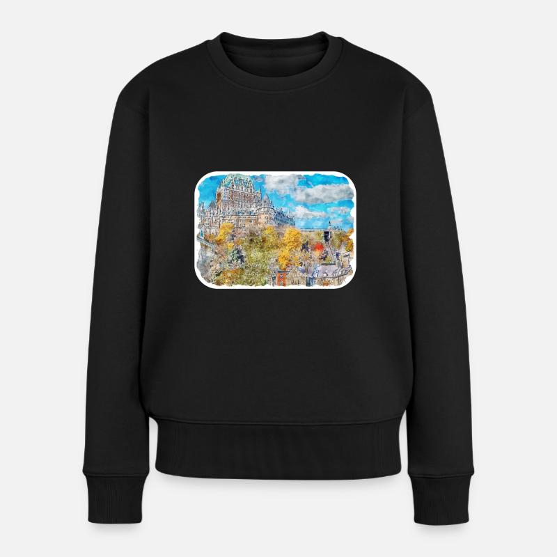 Québec Canada Aquarelle Dessin Dessin Illustration - Pull Premium bio Femme - noir