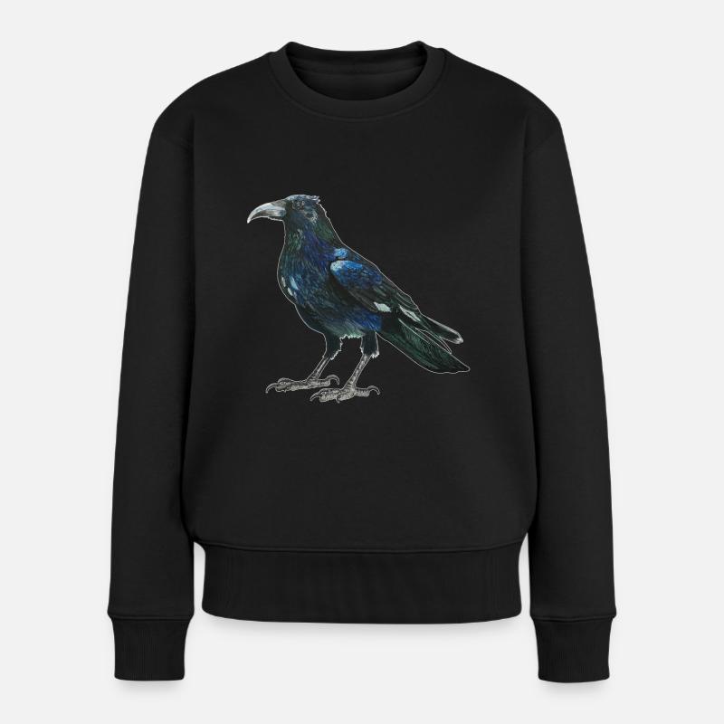 Rabe Krähe mit leicht bläulich grünen Federn - Frauen Premium Bio Pullover - Schwarz