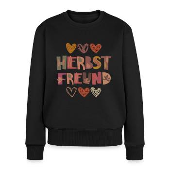 Herbst Freund Dankbarkeit Blätter - Frauen Premium Bio Pullover - Schwarz - Vorne - Julia (174cm)