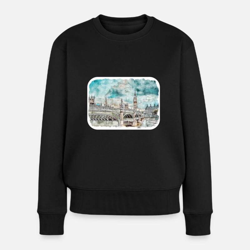Uk Wahrzeichen Aquarell Skizze Gemälde Illustratio - Frauen Premium Bio Pullover - Schwarz
