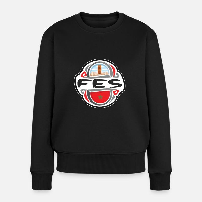 Fes Marokko Flagge Abzeichen Reise Souvenir Stempel - Frauen Premium Bio Pullover - Schwarz