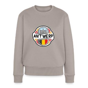 Anvers Belgique Drapeau Badge Voyage Souvenir Timbre - Pull Premium bio Femme - taupe - Devant - Julia (174cm)