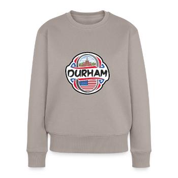 Durham USA Vereinigte Staaten Flagge Reise Souvenir Badg - Frauen Premium Bio Pullover - Taupe - Vorne - Julia (174cm)