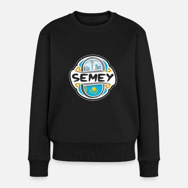 Semey Kasachstan Flagge Abzeichen Reise Souvenir Briefmarke - Frauen Premium Bio Pullover - Schwarz