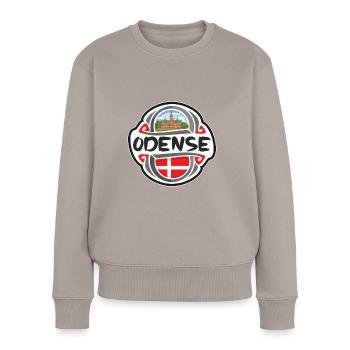 Odense Danemark Drapeau Badge Voyage Souvenir Timbre - Pull Premium bio Femme - taupe - Devant - Julia (174cm)