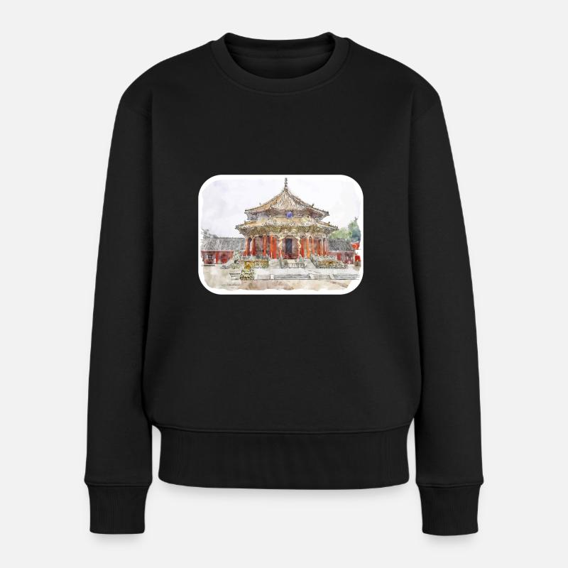 Esquisse d’aquarelle de Chine Illustration dessinée à la main - Pull Premium bio Femme - noir