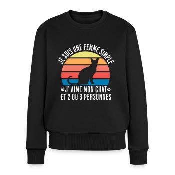 Chat j'aime mon chat humour femme cadeau chat - Pull Premium bio Femme - noir - Devant - Julia (174cm)