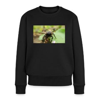 Macro Macro Photographie d’abeille de bois bleu - Pull Premium bio Femme - noir - Devant - Julia (174cm)