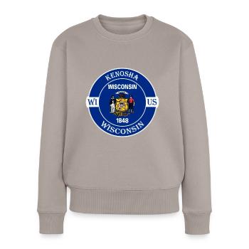 Kenosha Wisconsin Flagge USA Reise Souvenir Abzeichen - Frauen Premium Bio Pullover - Taupe - Vorne - Julia (174cm)