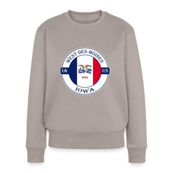 West Des ines Iowa Flagge USA Souvenir Abzeichen - Frauen Premium Bio Pullover - Taupe - Vorne - Julia (174cm)