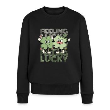 Feeling Lucky St. Patricks Day Kleeblatt - Frauen Premium Bio Pullover - Schwarz - Vorne - Julia (174cm)