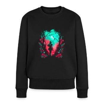 Frau als feenhafter Waldgeist Aquarell Airbrush - Frauen Premium Bio Pullover - Schwarz - Vorne - Julia (174cm)