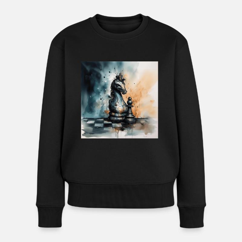 Kunstvoller Schachritter - Frauen Premium Bio Pullover - Schwarz
