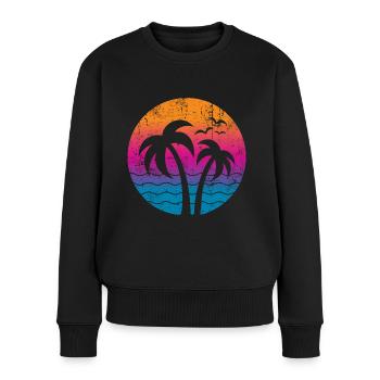 Vintage Palmen Sommer Sonnenuntergang - Frauen Premium Bio Pullover - Schwarz - Vorne - Julia (174cm)