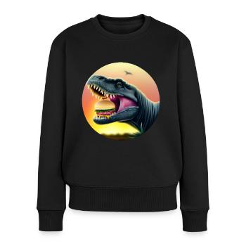 Cheeseburger Dinosauerier - Frauen Premium Bio Pullover - Schwarz - Vorne - Julia (174cm)