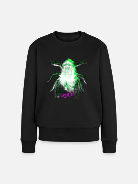 Fliege im Siebdruck-Design, zwischen Punk und Pop - Frauen Premium Bio Pullover - Schwarz