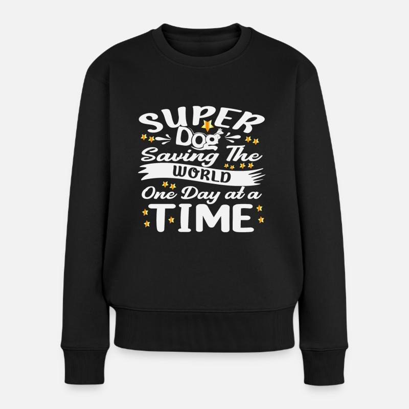 Superhund rettet einmal am Tag die Welt - Frauen Premium Bio Pullover - Schwarz