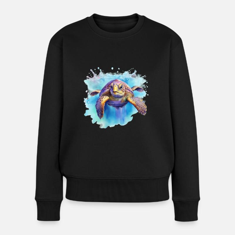 Blaue Schildkröte - Frauen Premium Bio Pullover - Schwarz