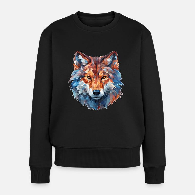 Wolf Kunst - Frauen Premium Bio Pullover - Schwarz