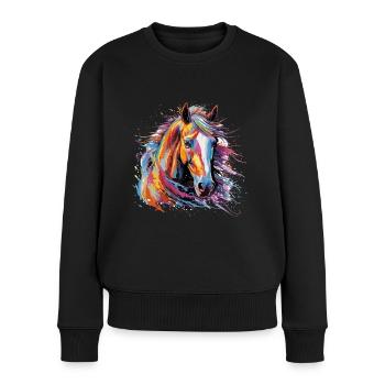 Pferd, Pferd - Frauen Premium Bio Pullover - Schwarz - Vorne - Julia (174cm)