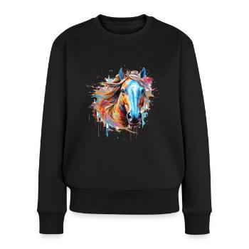 Pferd, Pferd - Frauen Premium Bio Pullover - Schwarz - Vorne - Julia (174cm)