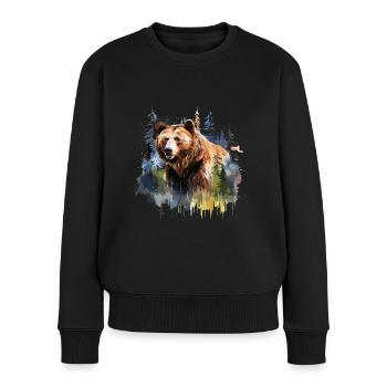 Grizzlybär, Braunbär - Frauen Premium Bio Pullover - Schwarz - Vorne - Julia (174cm)