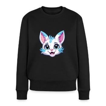 Australische gefleckte Nebelkatze Karikatur Aquarell Kunst - Frauen Premium Bio Pullover - Schwarz - Vorne - Julia (174cm)