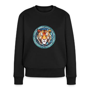Tiger Buntes Aquarell Tier Haustier Illustration - Frauen Premium Bio Pullover - Schwarz - Vorne - Julia (174cm)